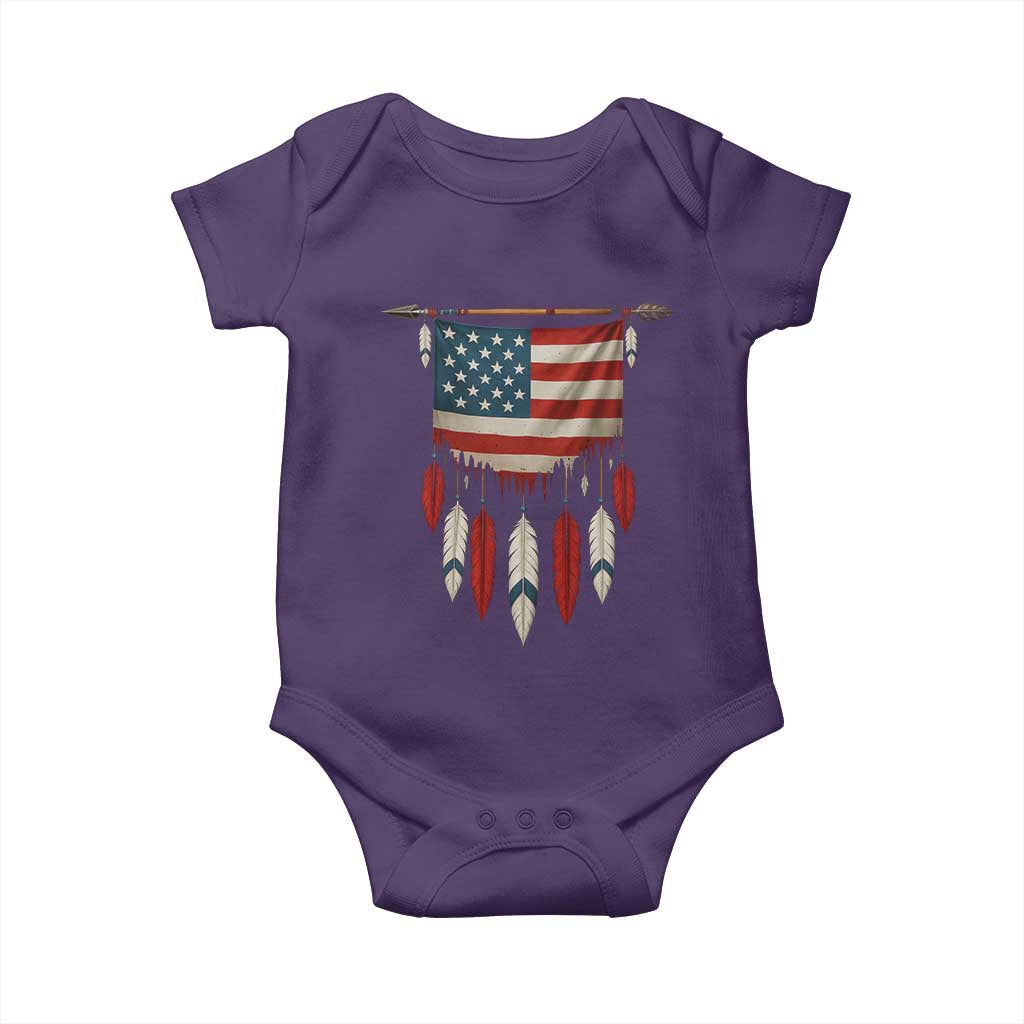 Native American Vintage Feathers USA Flag Baby Onesie TS11 Purple Print Your Wear