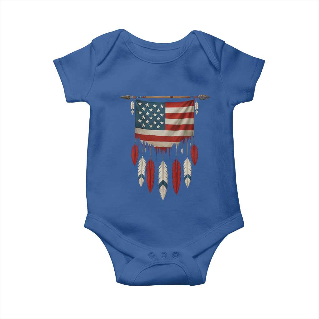 Native American Vintage Feathers USA Flag Baby Onesie TS11 Royal Blue Print Your Wear