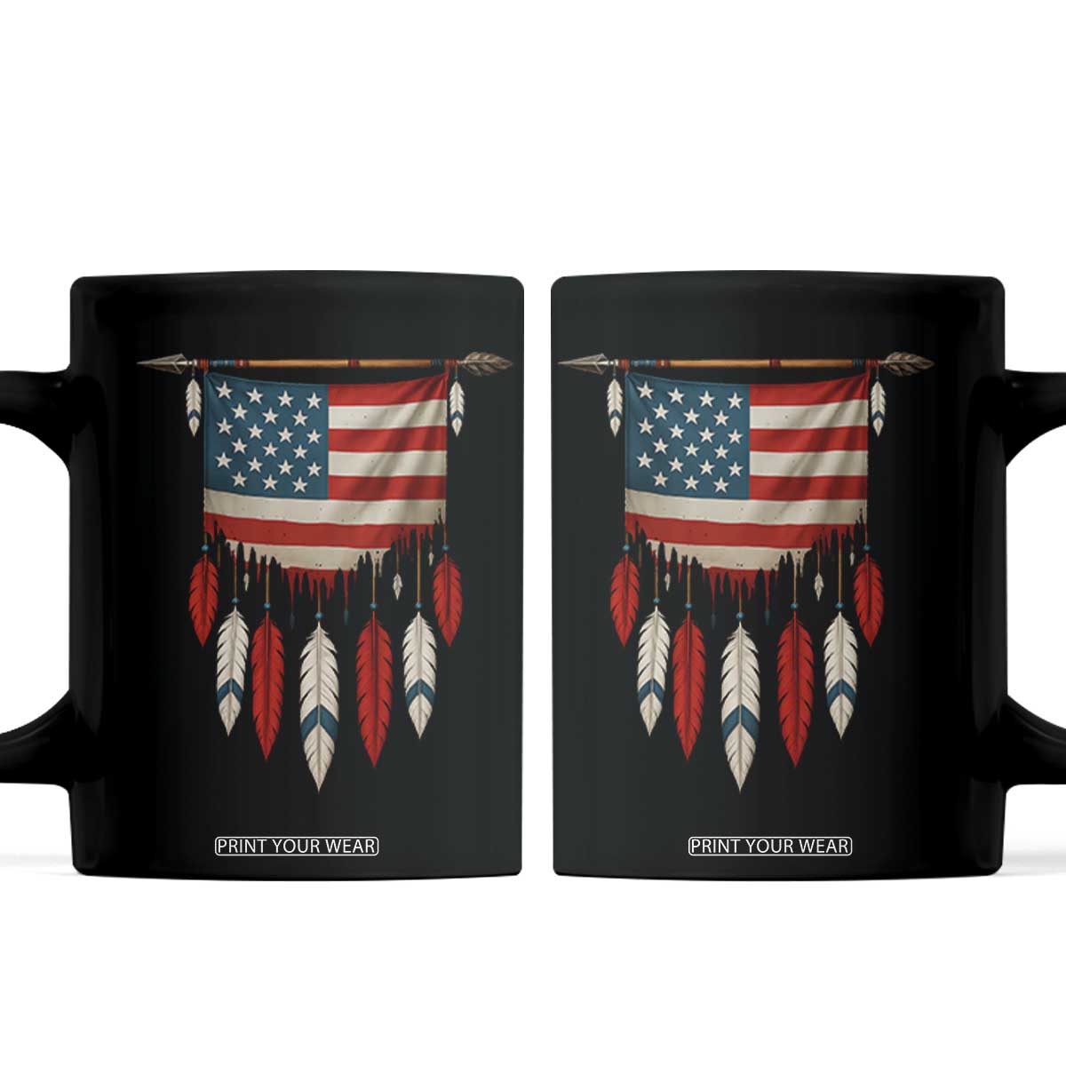 Native American Vintage Feathers USA Flag Coffee Mug TS11 Black Print Your Wear