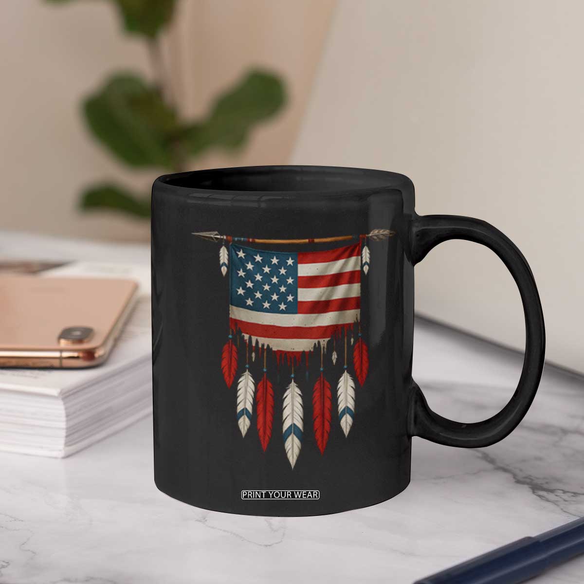 Native American Vintage Feathers USA Flag Coffee Mug TS11 Print Your Wear