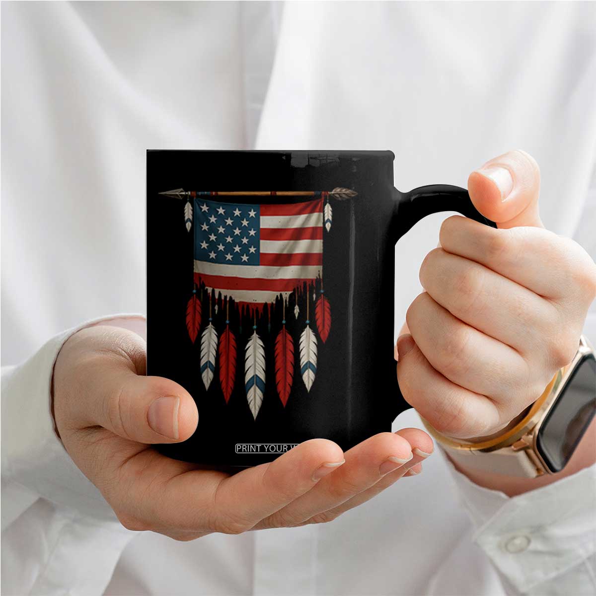 Native American Vintage Feathers USA Flag Coffee Mug TS11 Print Your Wear