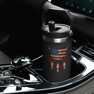 Native American Vintage Feathers USA Flag Flip Straw Tumbler TS11 Print Your Wear