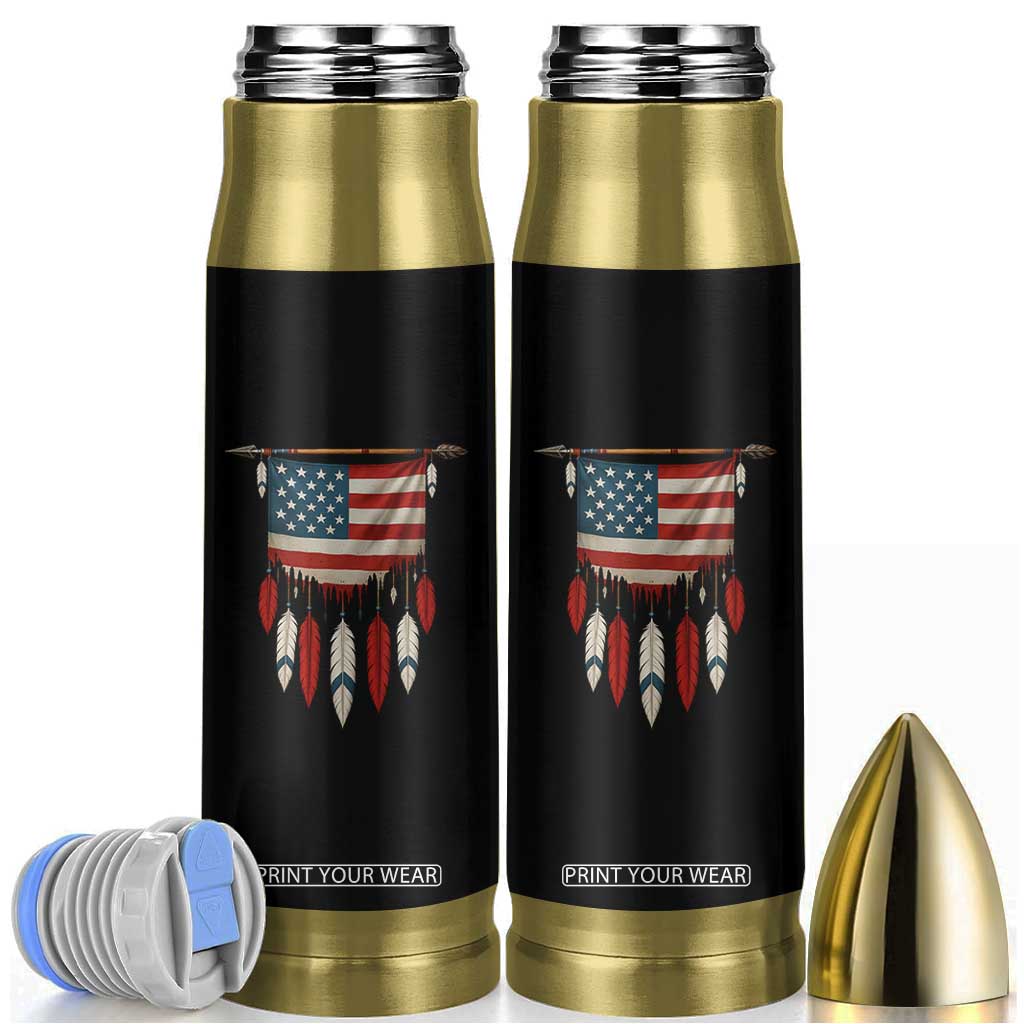 Native American Vintage Feathers USA Flag Bullet Tumbler TS11 Black Print Your Wear