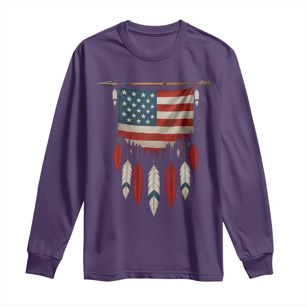 Native American Vintage Feathers USA Flag Long Sleeve Shirt TS11 Purple Print Your Wear