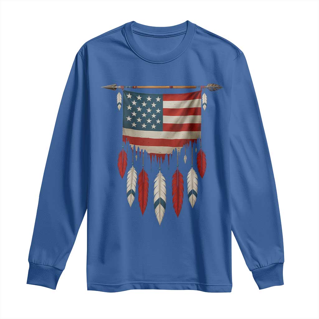 Native American Vintage Feathers USA Flag Long Sleeve Shirt TS11 Royal Blue Print Your Wear