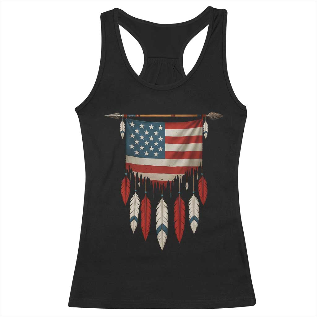 Native American Vintage Feathers USA Flag Racerback Tank Top TS11 Black Print Your Wear