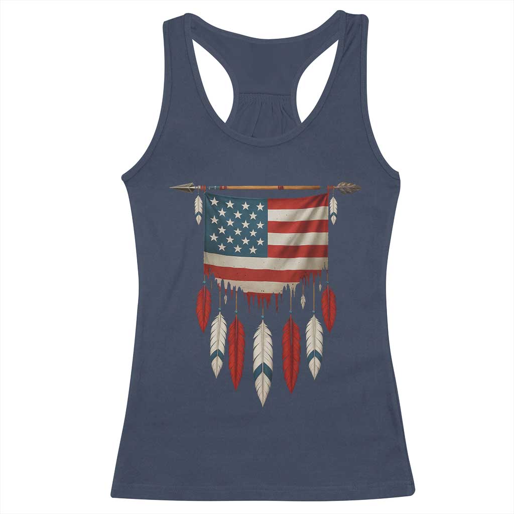 Native American Vintage Feathers USA Flag Racerback Tank Top TS11 Navy Print Your Wear