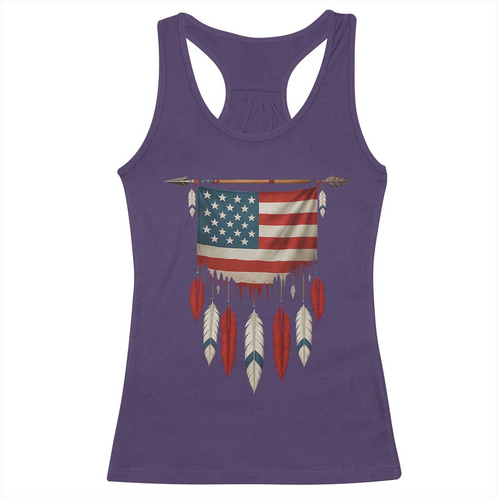 Native American Vintage Feathers USA Flag Racerback Tank Top TS11 Purple Print Your Wear