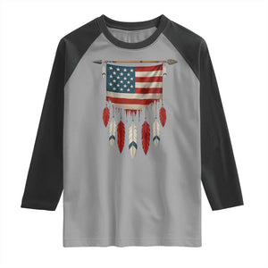 Native American Vintage Feathers USA Flag Raglan Shirt TS11 Sport Gray Black Print Your Wear