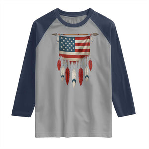 Native American Vintage Feathers USA Flag Raglan Shirt TS11 Sport Gray Navy Print Your Wear