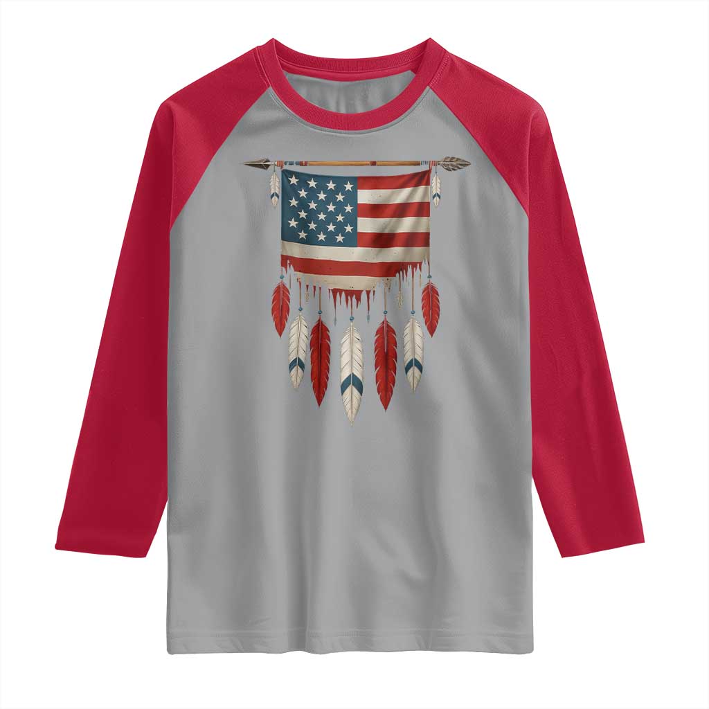 Native American Vintage Feathers USA Flag Raglan Shirt TS11 Sport Gray Red Print Your Wear