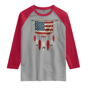 Native American Vintage Feathers USA Flag Raglan Shirt TS11 Sport Gray Red Print Your Wear