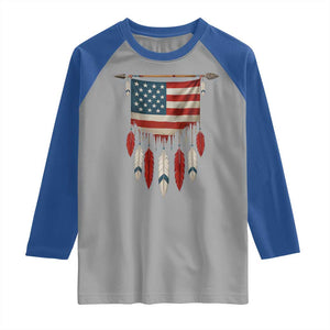 Native American Vintage Feathers USA Flag Raglan Shirt TS11 Sport Gray Royal Print Your Wear