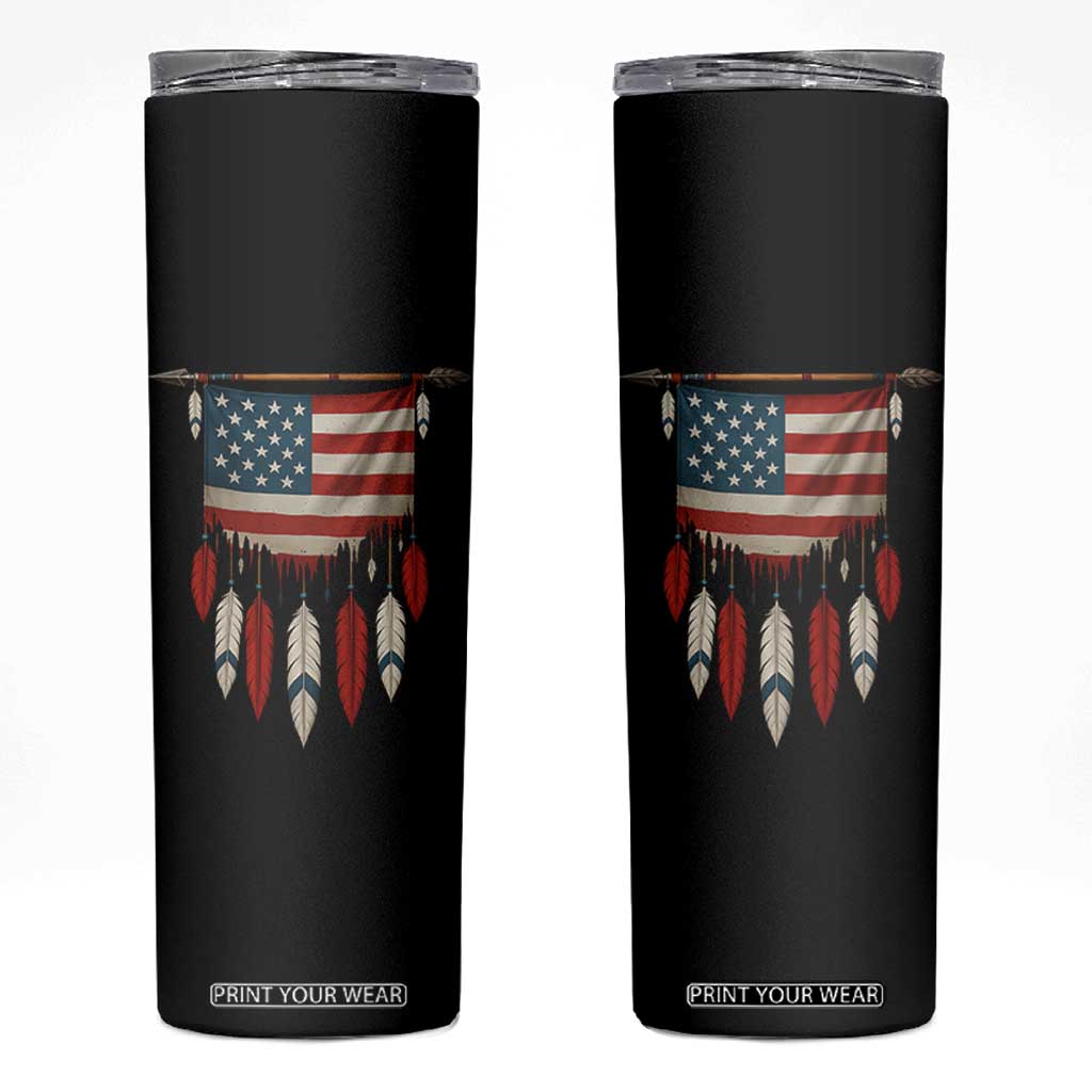 Native American Vintage Feathers USA Flag Skinny Tumbler TS11 Black Print Your Wear