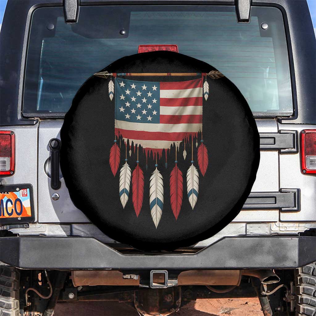 Native American Vintage Feathers USA Flag Spare Tire Cover TS11 No hole Black Print Your Wear