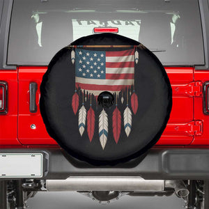 Native American Vintage Feathers USA Flag Spare Tire Cover TS11 Black Print Your Wear