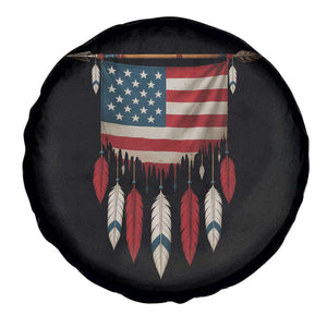 Native American Vintage Feathers USA Flag Spare Tire Cover TS11 Print Your Wear