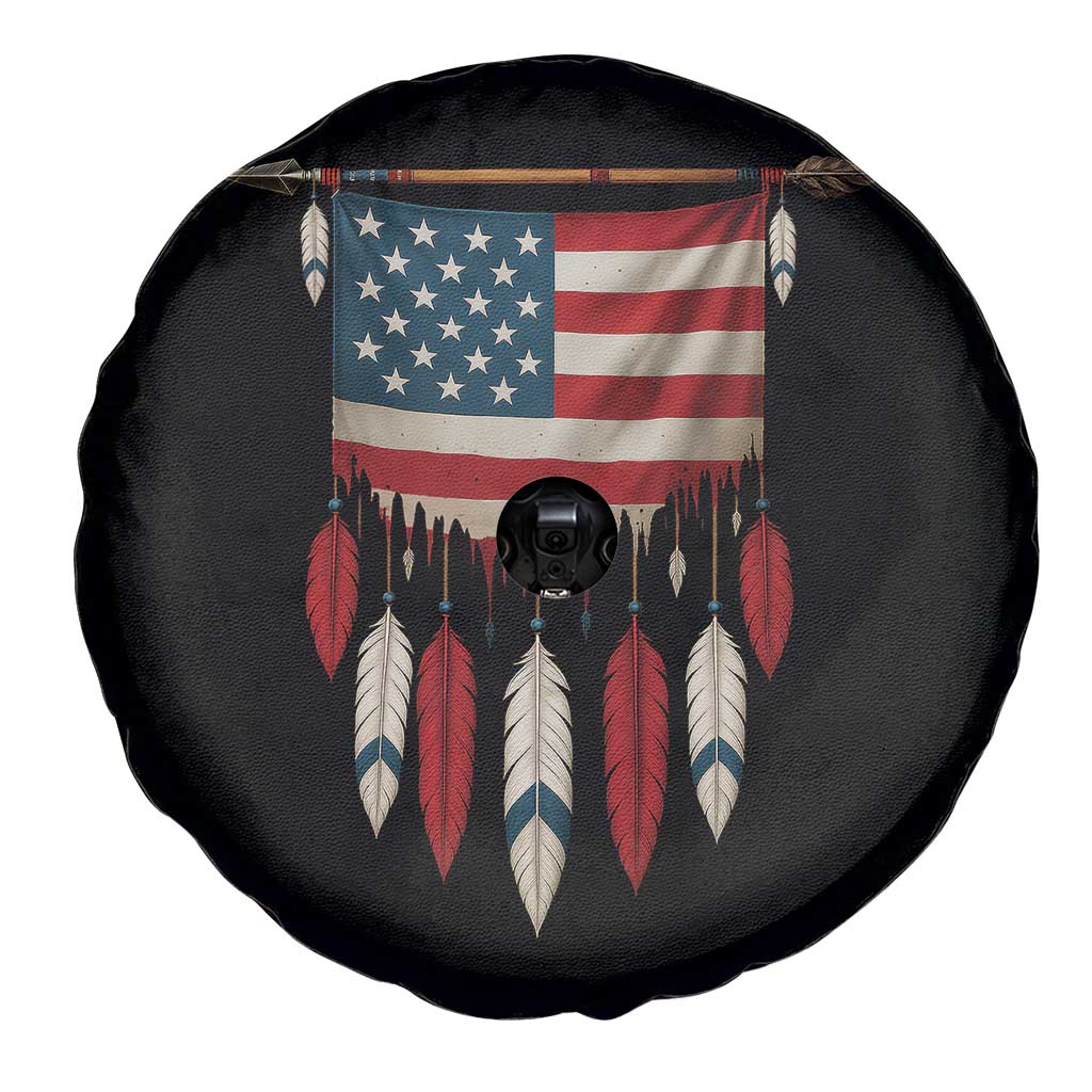 Native American Vintage Feathers USA Flag Spare Tire Cover TS11 Print Your Wear
