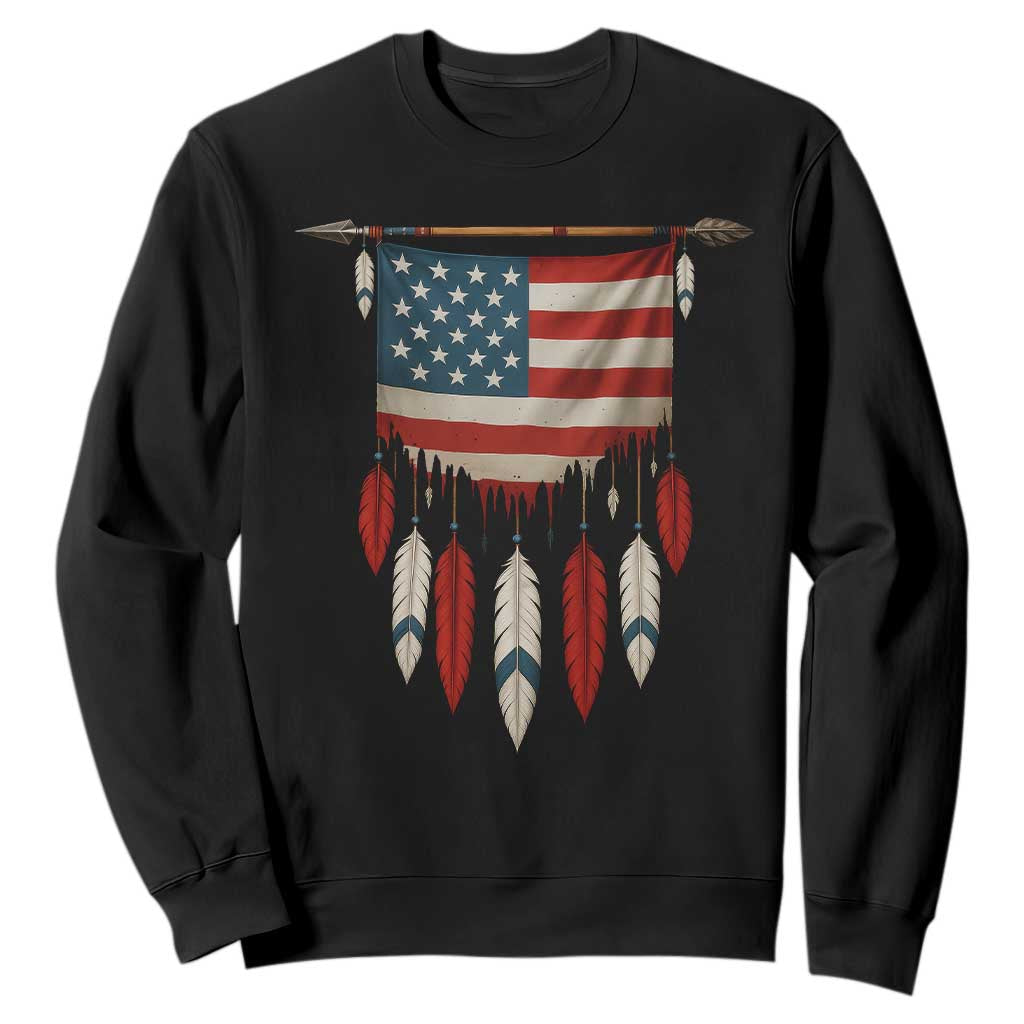 Native American Vintage Feathers USA Flag Sweatshirt TS11 Black Print Your Wear
