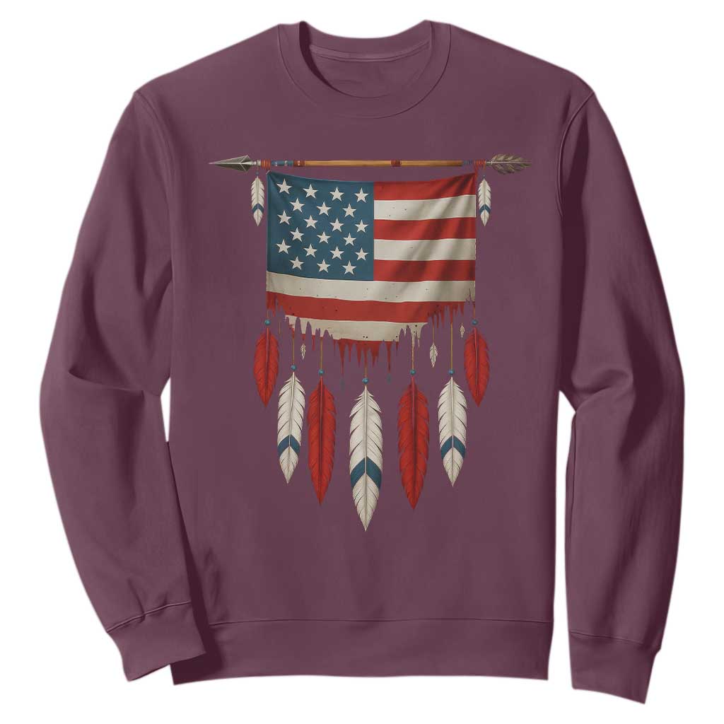 Native American Vintage Feathers USA Flag Sweatshirt TS11 Maroon Print Your Wear