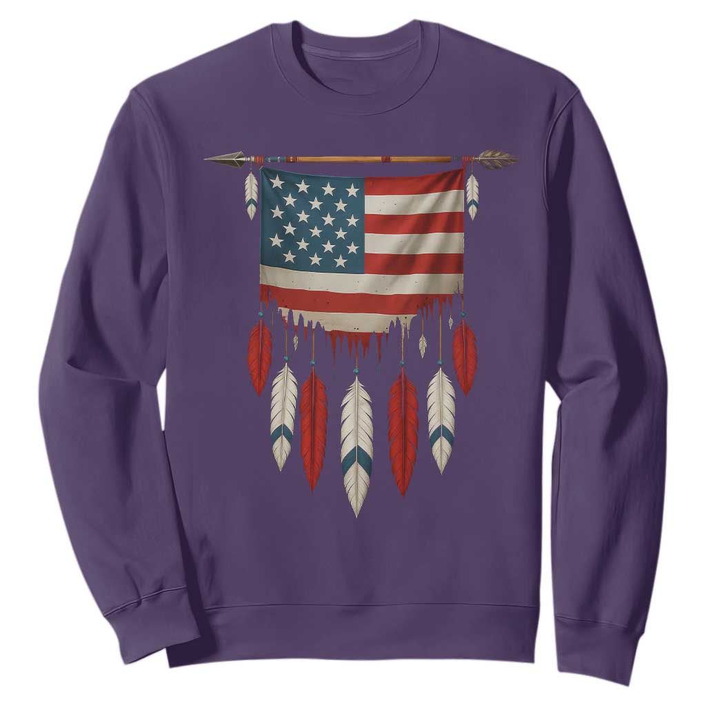 Native American Vintage Feathers USA Flag Sweatshirt TS11 Purple Print Your Wear