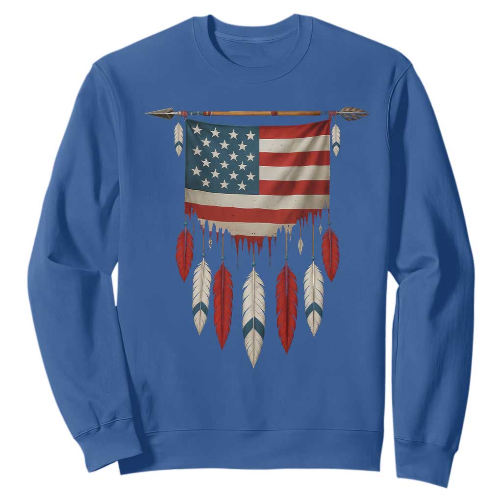 Native American Vintage Feathers USA Flag Sweatshirt TS11 Royal Blue Print Your Wear
