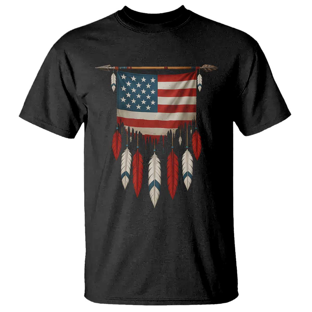 Native American Vintage Feathers USA Flag T Shirt TS11 Black Print Your Wear