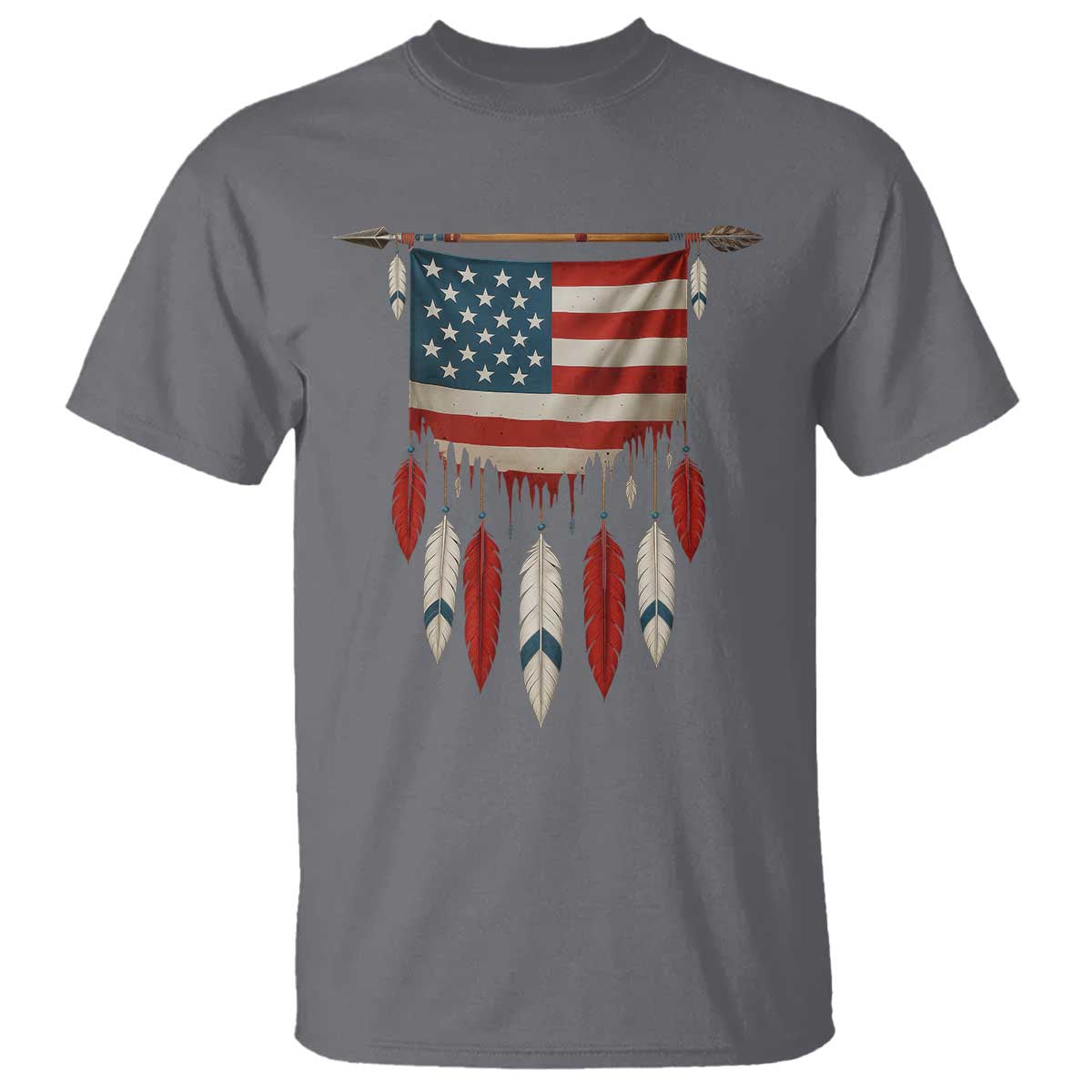 Native American Vintage Feathers USA Flag T Shirt TS11 Charcoal Print Your Wear