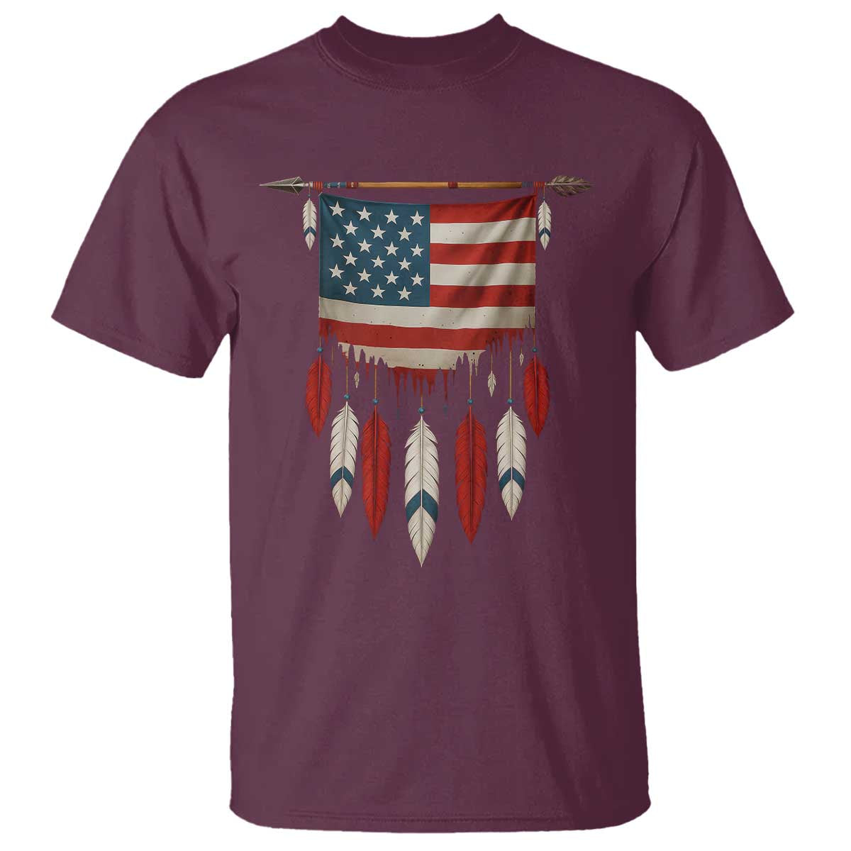 Native American Vintage Feathers USA Flag T Shirt TS11 Maroon Print Your Wear