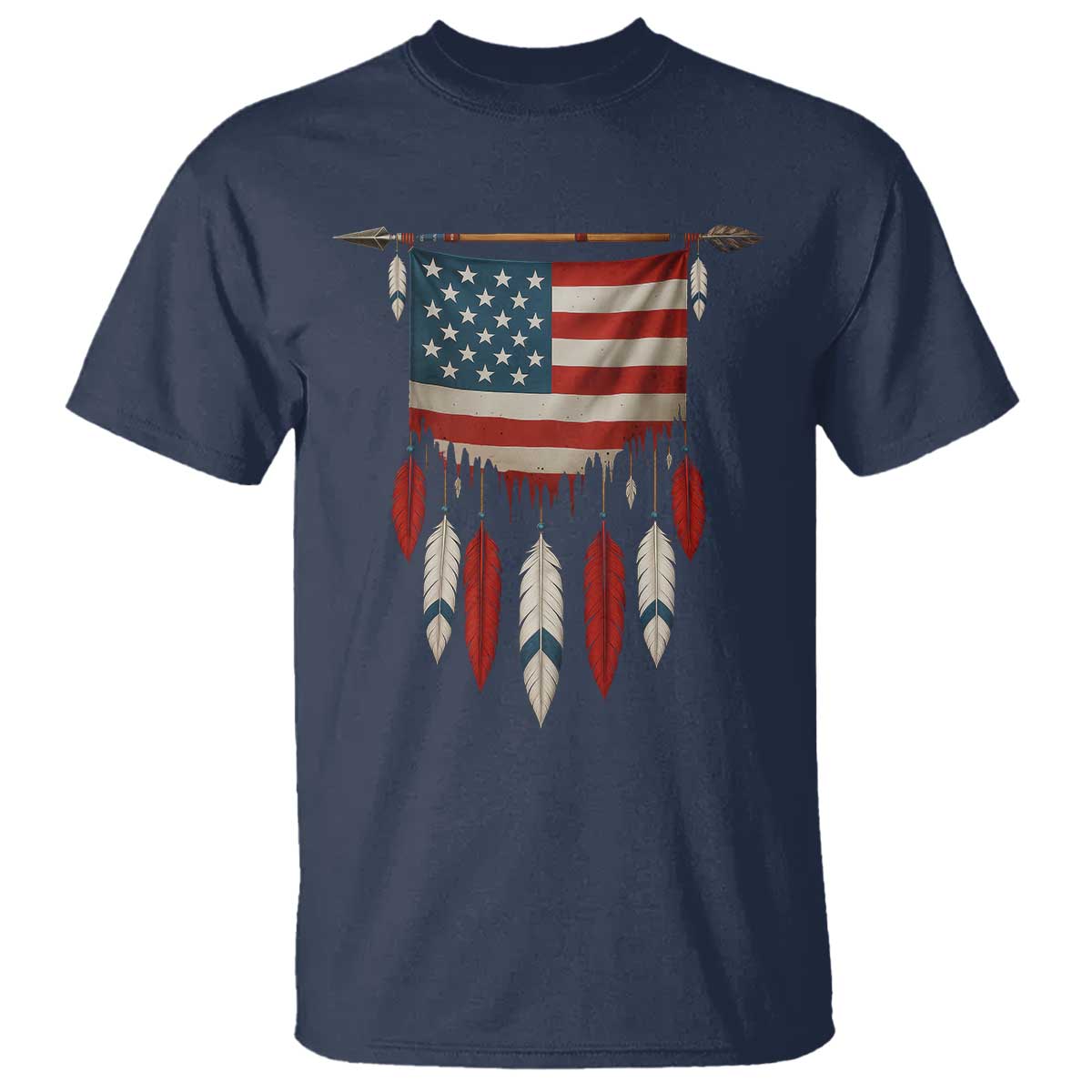 Native American Vintage Feathers USA Flag T Shirt TS11 Navy Print Your Wear
