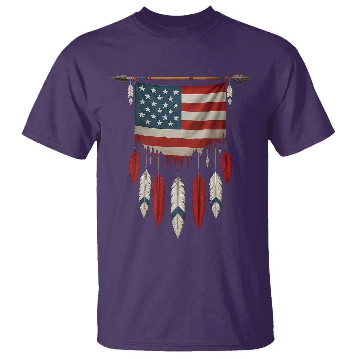 Native American Vintage Feathers USA Flag T Shirt TS11 Purple Print Your Wear