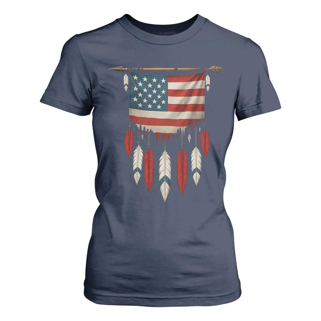 Native American Vintage Feathers USA Flag T Shirt For Women TS11 Navy Print Your Wear