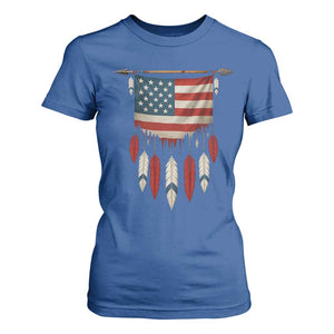 Native American Vintage Feathers USA Flag T Shirt For Women TS11 Royal Blue Print Your Wear