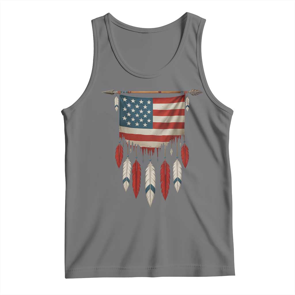 Native American Vintage Feathers USA Flag Tank Top TS11 Black Heather Print Your Wear