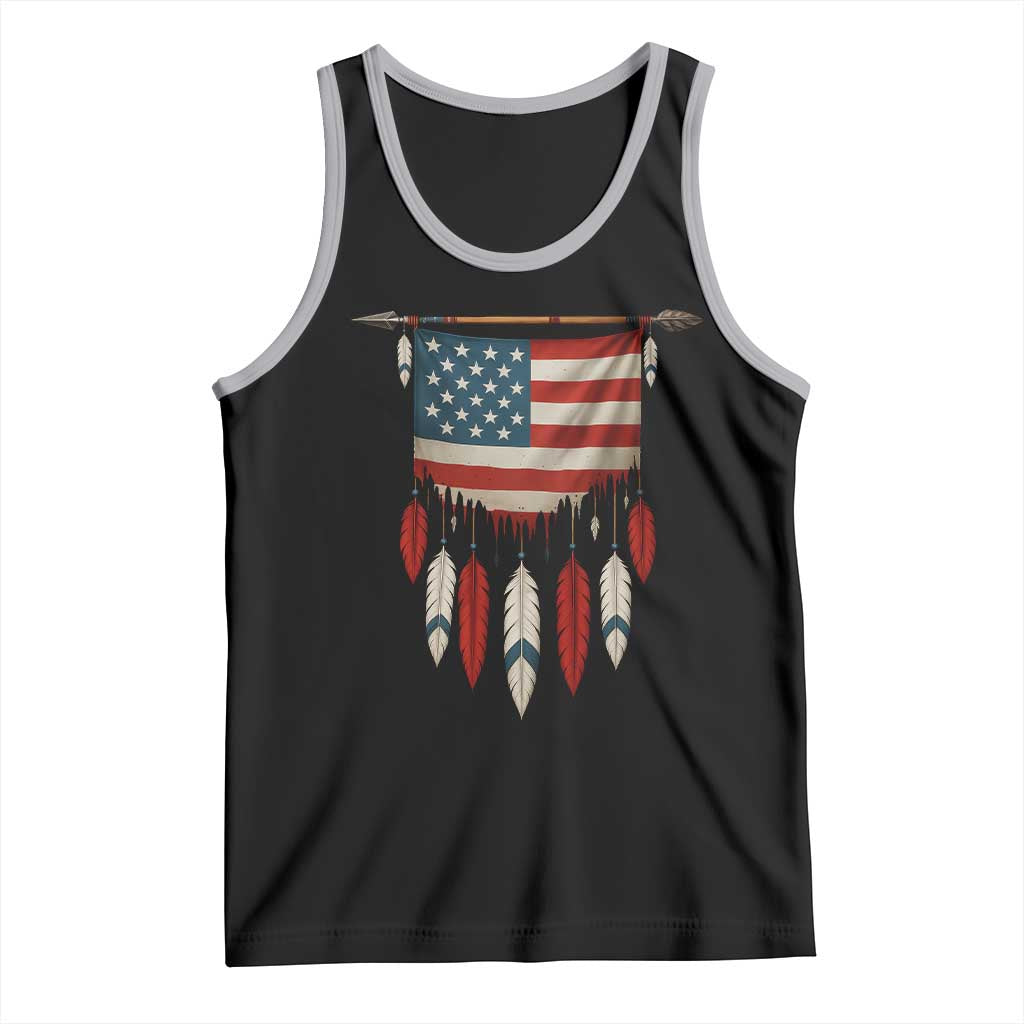 Native American Vintage Feathers USA Flag Tank Top TS11 Black Athletic Heather Print Your Wear