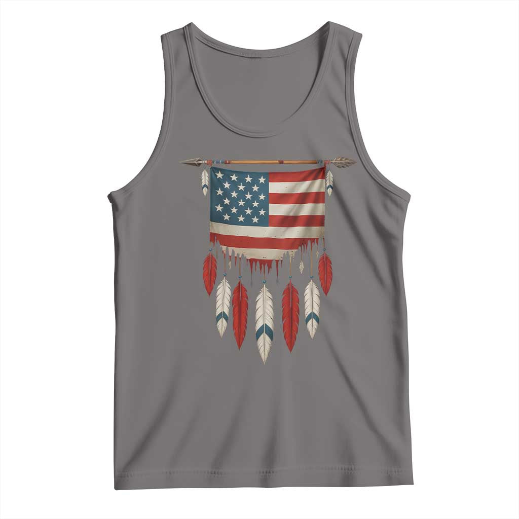 Native American Vintage Feathers USA Flag Tank Top TS11 Deep Heather Print Your Wear
