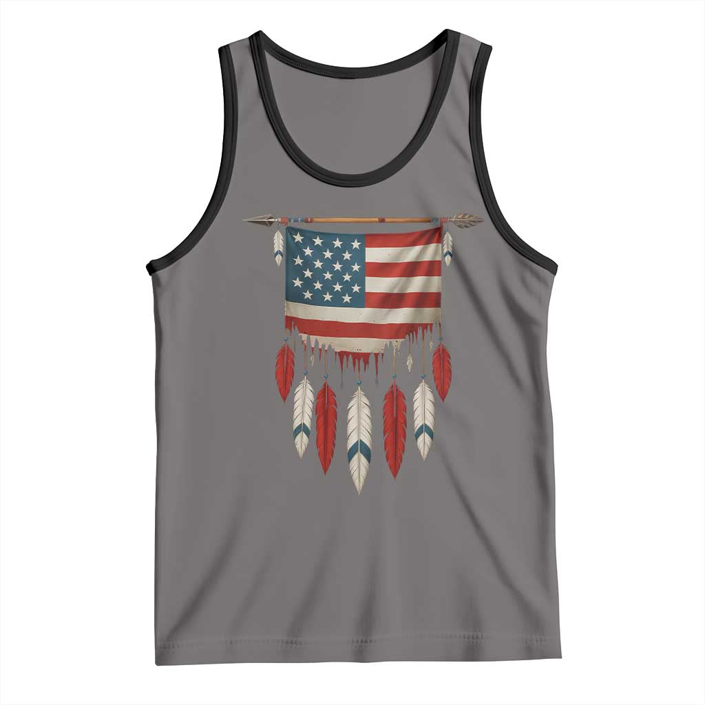 Native American Vintage Feathers USA Flag Tank Top TS11 Deep Heather Black Print Your Wear