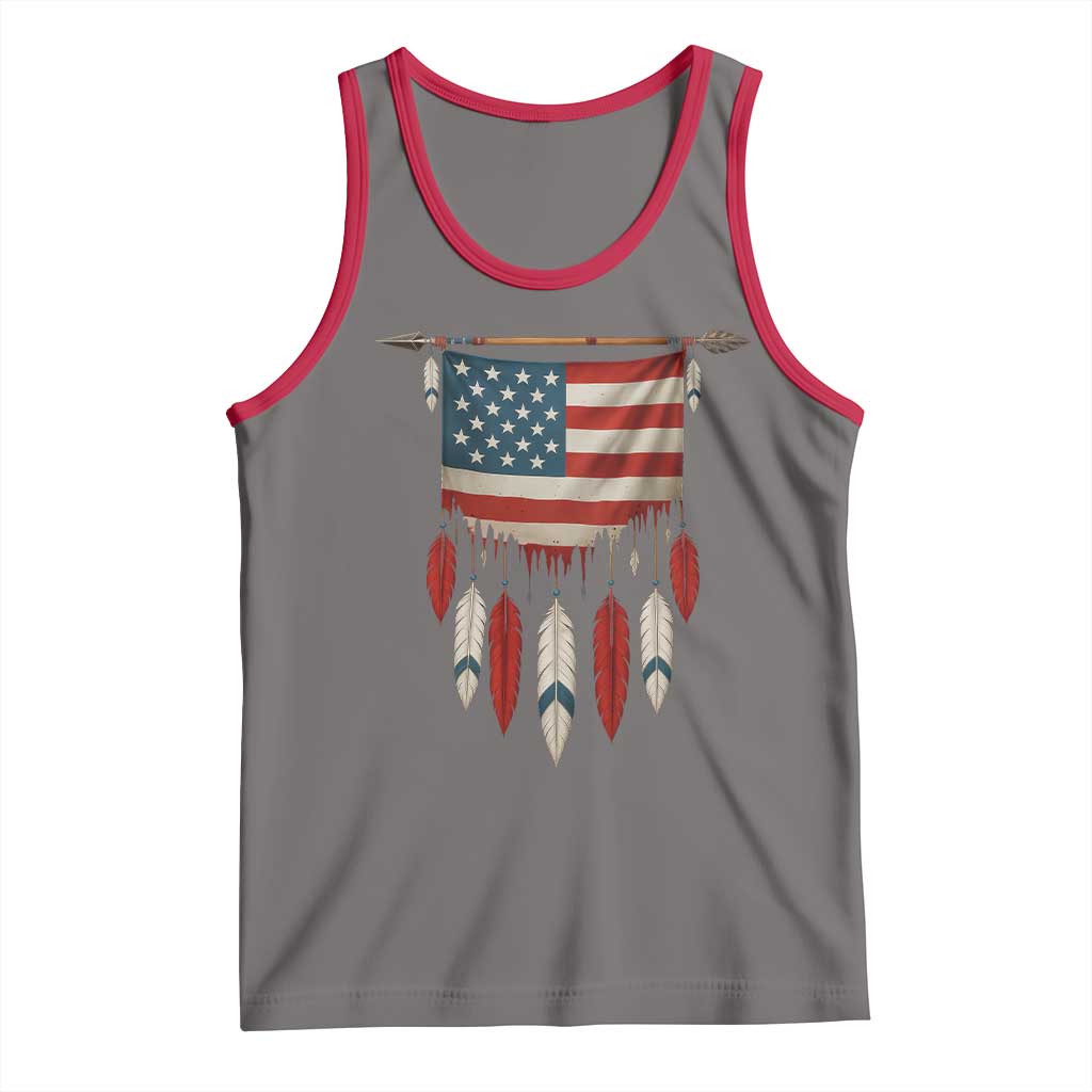 Native American Vintage Feathers USA Flag Tank Top TS11 Deep Heather Red Print Your Wear