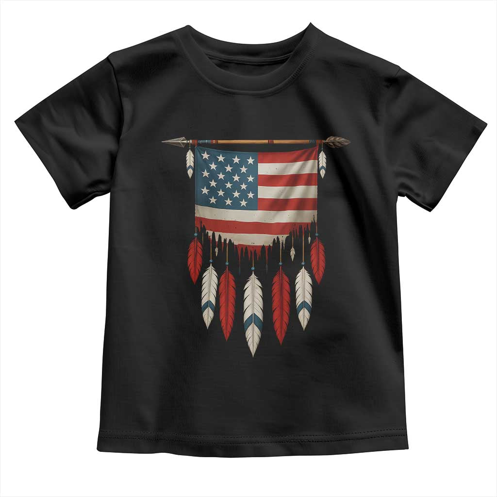 Native American Vintage Feathers USA Flag Toddler T Shirt TS11 Black Print Your Wear