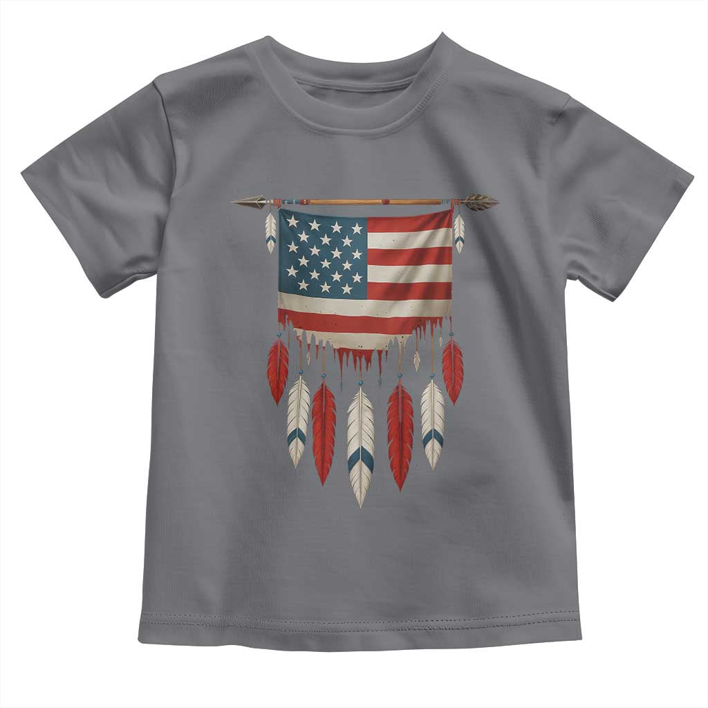 Native American Vintage Feathers USA Flag Toddler T Shirt TS11 Charcoal Print Your Wear