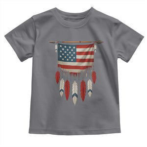Native American Vintage Feathers USA Flag Toddler T Shirt TS11 Charcoal Print Your Wear