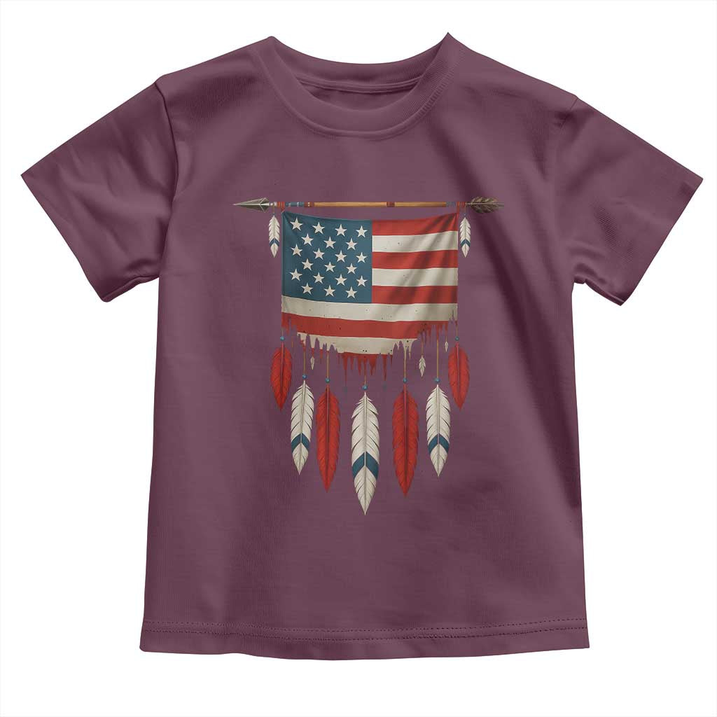 Native American Vintage Feathers USA Flag Toddler T Shirt TS11 Maroon Print Your Wear