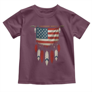 Native American Vintage Feathers USA Flag Toddler T Shirt TS11 Maroon Print Your Wear