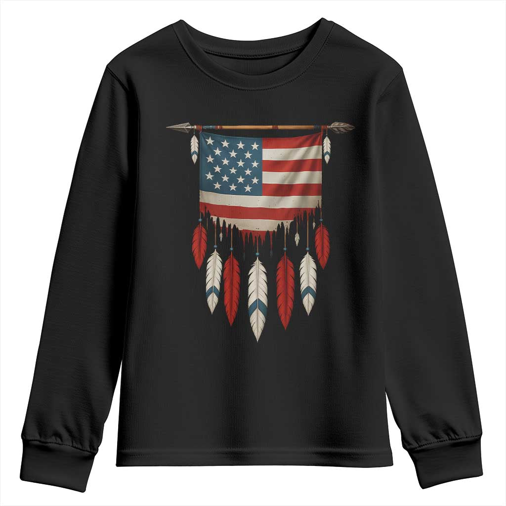 Native American Vintage Feathers USA Flag Youth Sweatshirt TS11 Black Print Your Wear