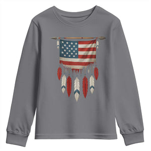 Native American Vintage Feathers USA Flag Youth Sweatshirt TS11 Charcoal Print Your Wear