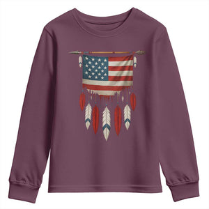 Native American Vintage Feathers USA Flag Youth Sweatshirt TS11 Maroon Print Your Wear
