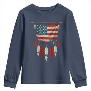 Native American Vintage Feathers USA Flag Youth Sweatshirt TS11 Navy Print Your Wear