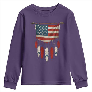 Native American Vintage Feathers USA Flag Youth Sweatshirt TS11 Purple Print Your Wear