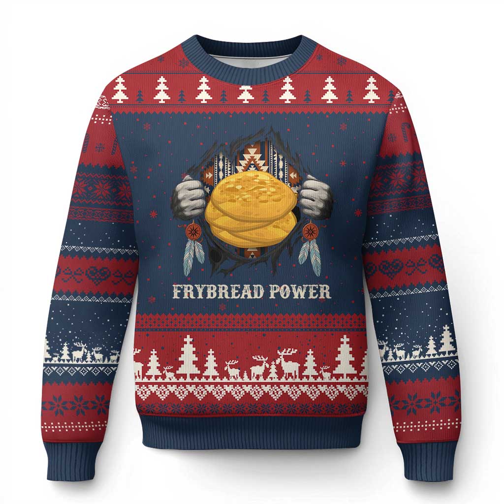 Frybread Power Ugly Christmas Sweater Native American Indian Food TS11 Navy Red Print Your Wear