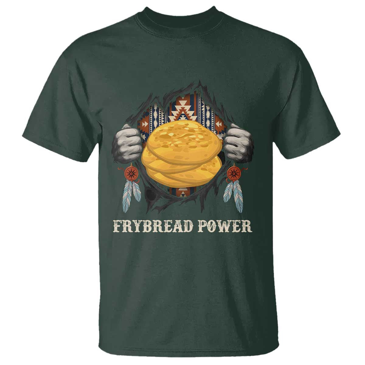 Frybread Power T Shirt Native American Indian Food TS11 Dark Forest Green Print Your Wear